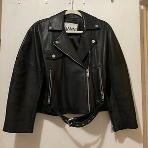 Ganni black leather moto style jacket